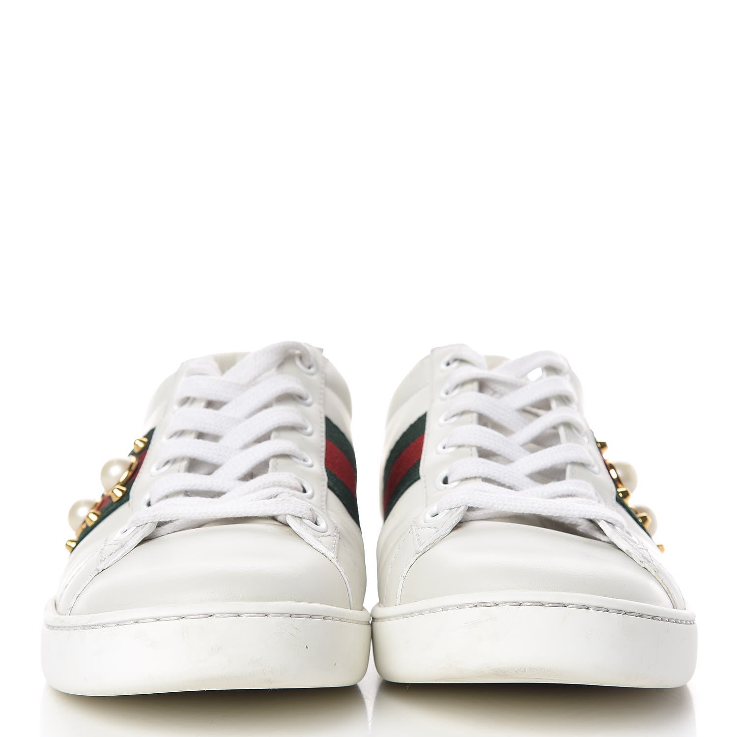 Gucci Calfskin Web Pearl Studded Womens Ace Sneakers 36.5 White 2 of 11