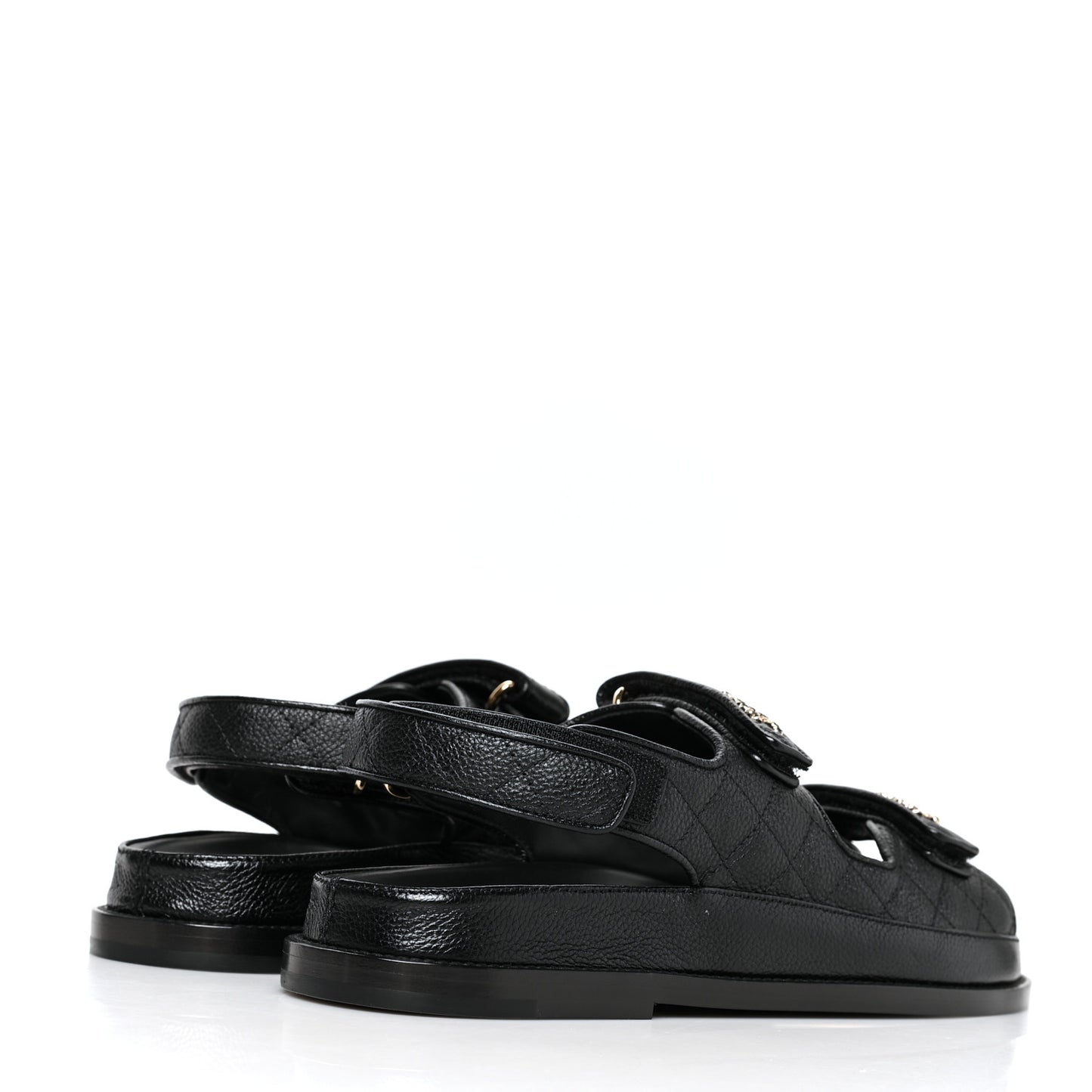 Grained Calfskin Velcro Dad Sandals 40 Black