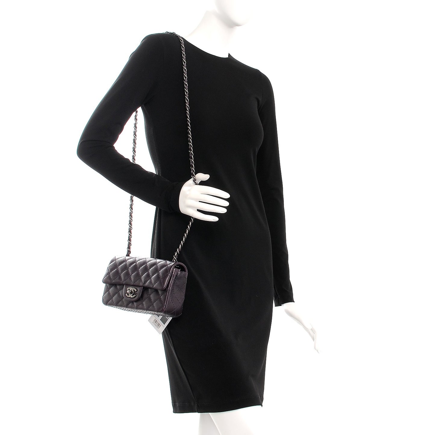 Washed Caviar Quilted Mini Rectangular Flap Dark Purple