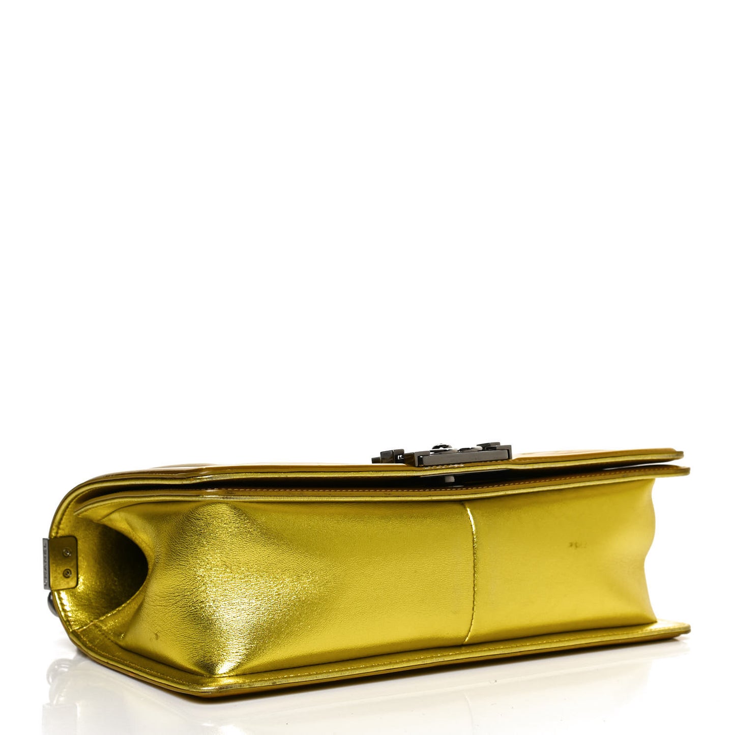 Metallic Patent Calfskin Quilted Medium Boy Flap Gold