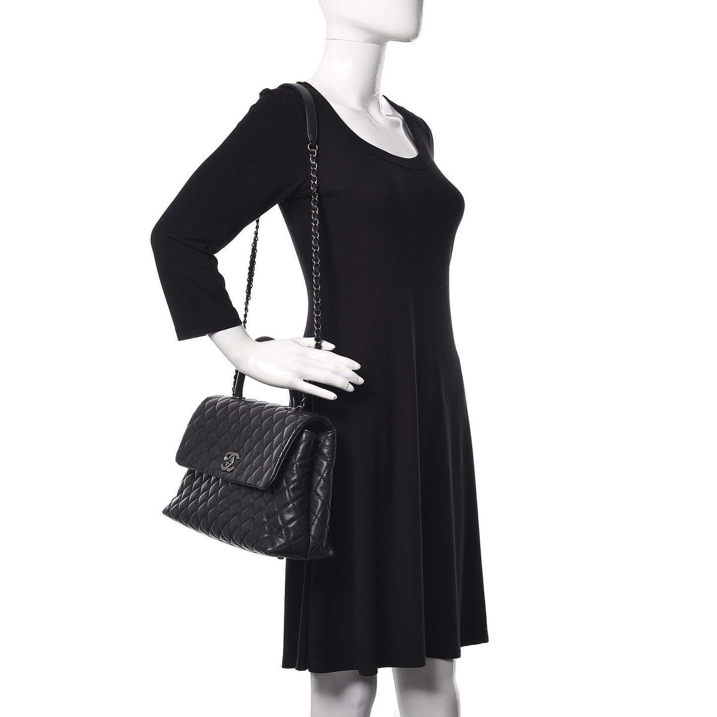 Caviar Quilted Medium Coco Handle Flap Black