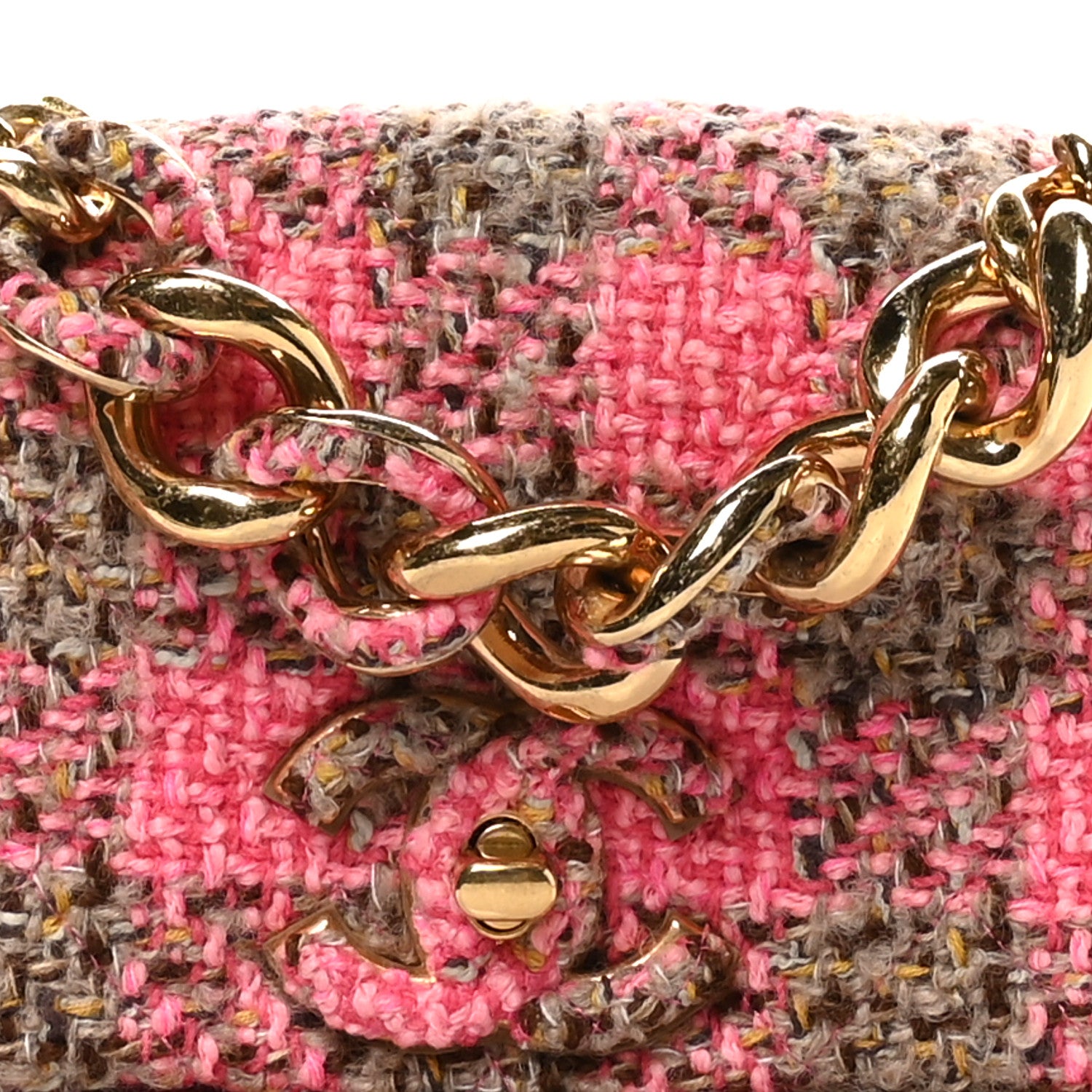 Chanel Wool Tweed Quilted Small Elegant Chain Flap Pink Brown 8 of 10