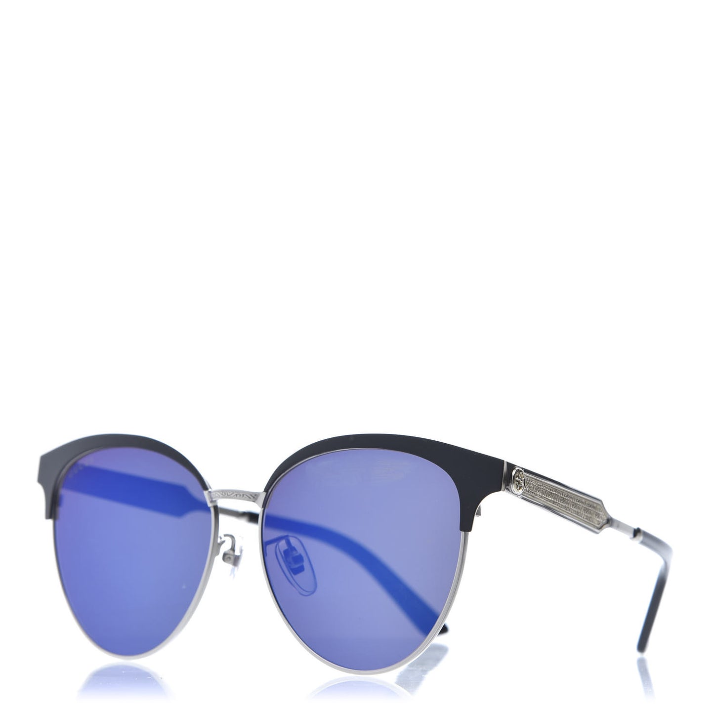 Round Metal GG0074SK Sunglasses Black Silver