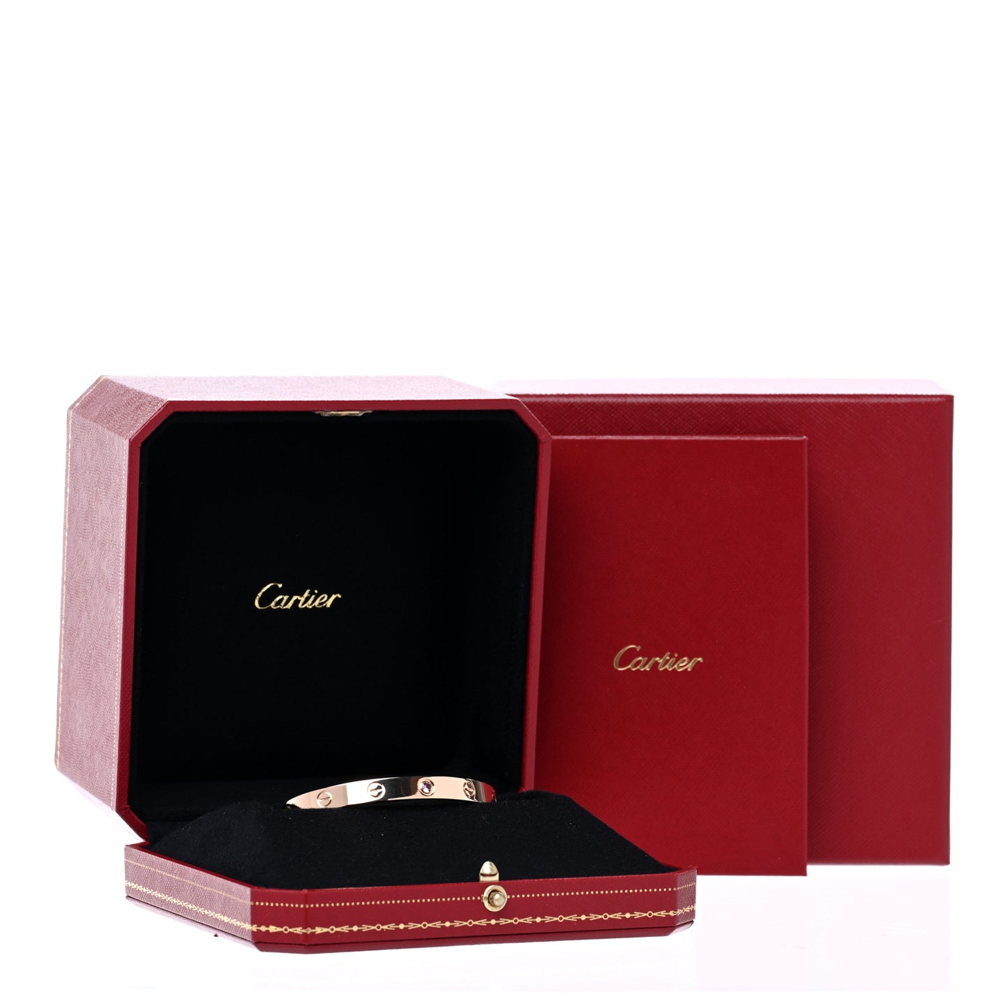18K Pink Gold Pink Sapphire LOVE Cuff Bracelet 17