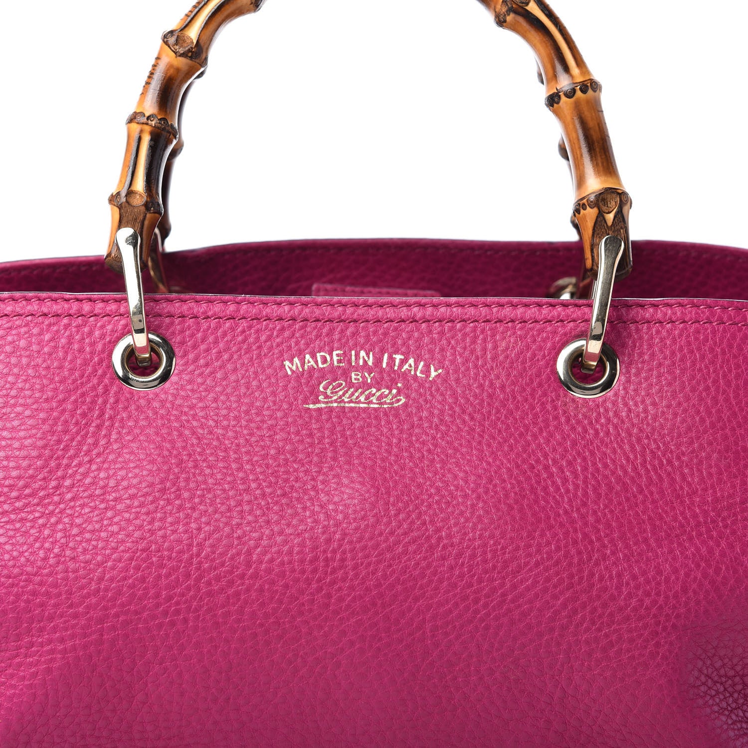 Gucci Pebbled Calfskin Medium Bamboo Shopper Tote Bright Bougainvillea 11 of 12
