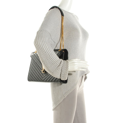 Saint Laurent Grain De Poudre Matelasse Chevron Large Monogram Satchel Black 2 of 8