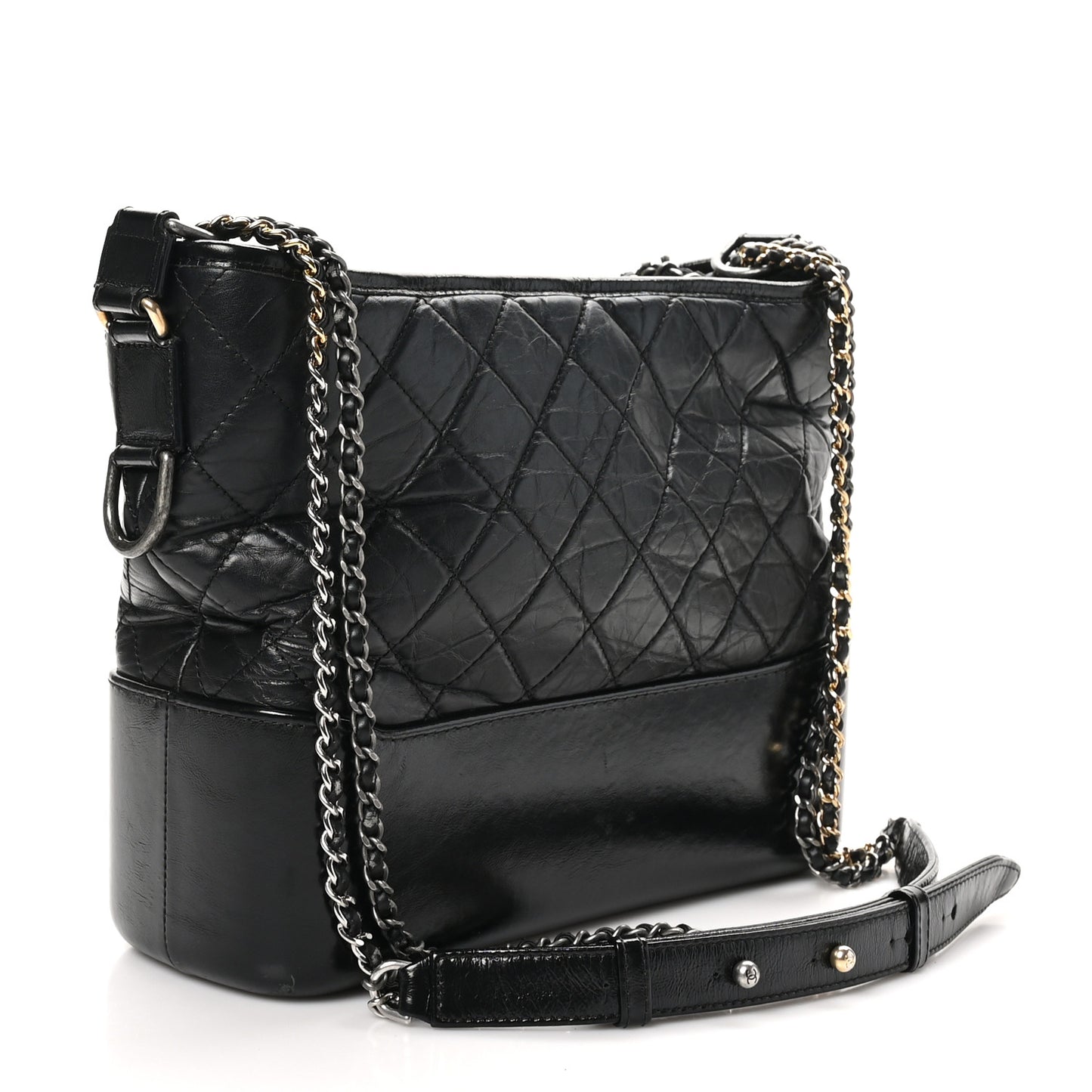 Aged Calfskin Quilted Medium Gabrielle Hobo Black