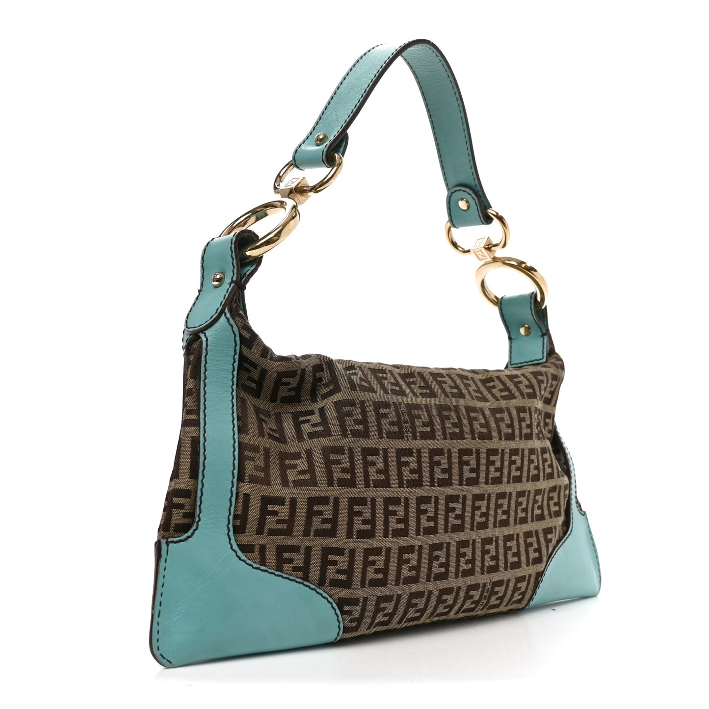 Zucchino Cuoio Small Chef Pocket Shoulder Bag Mogano Panna Turquoise