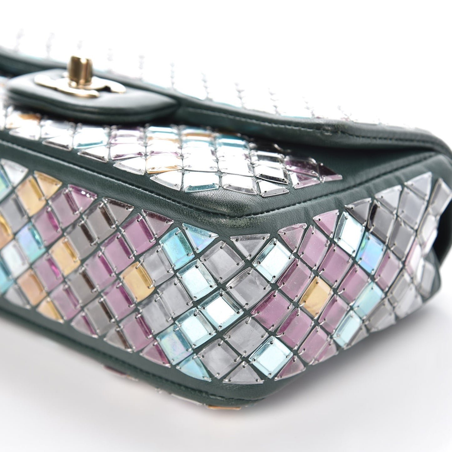 Lambskin Mosaic Small Flap Green Multicolor