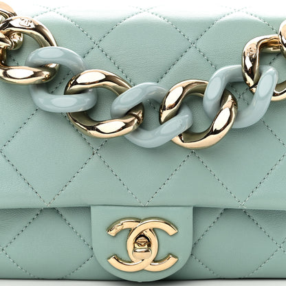 Chanel Lambskin Quilted Resin Bi-Color Chain Flap Bag Light Blue 8 of 10