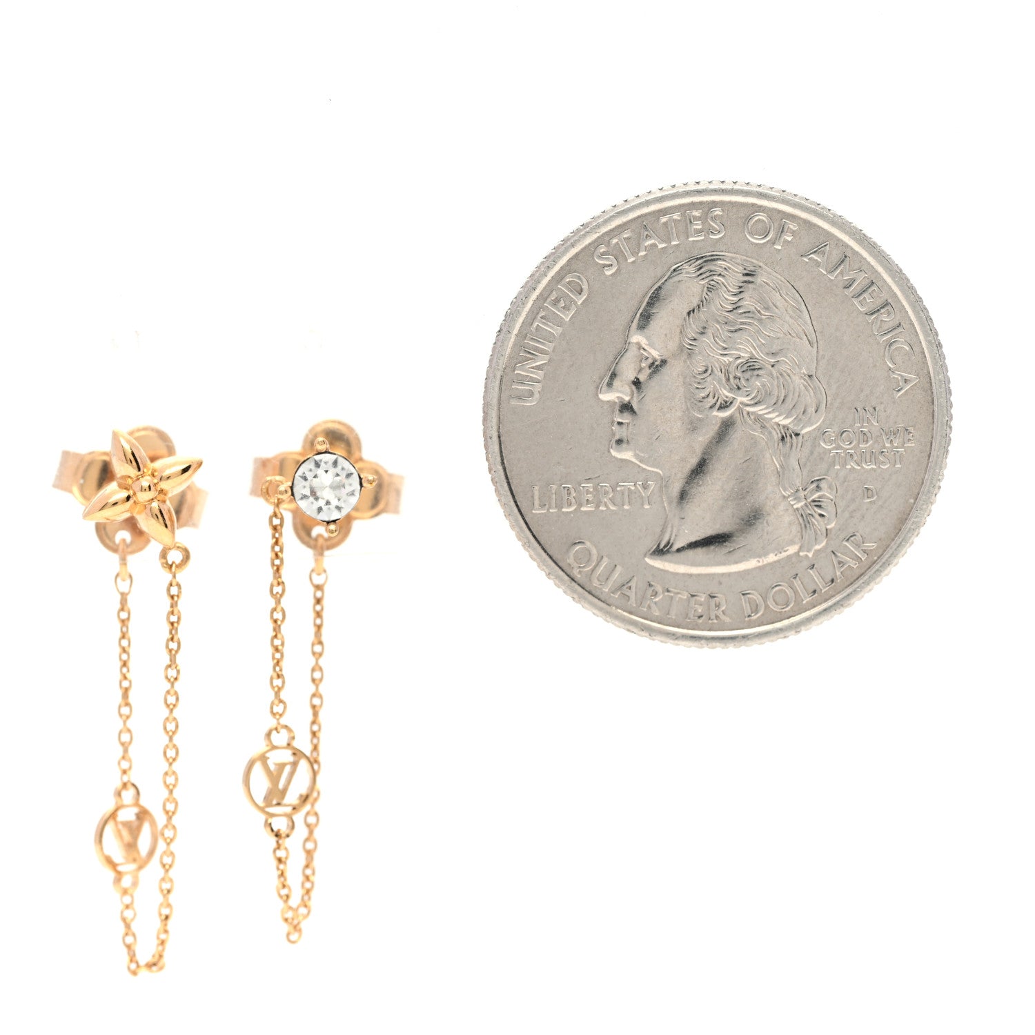 Louis Vuitton Metal Crystal Petit Louis Earrings Gold 2 of 5