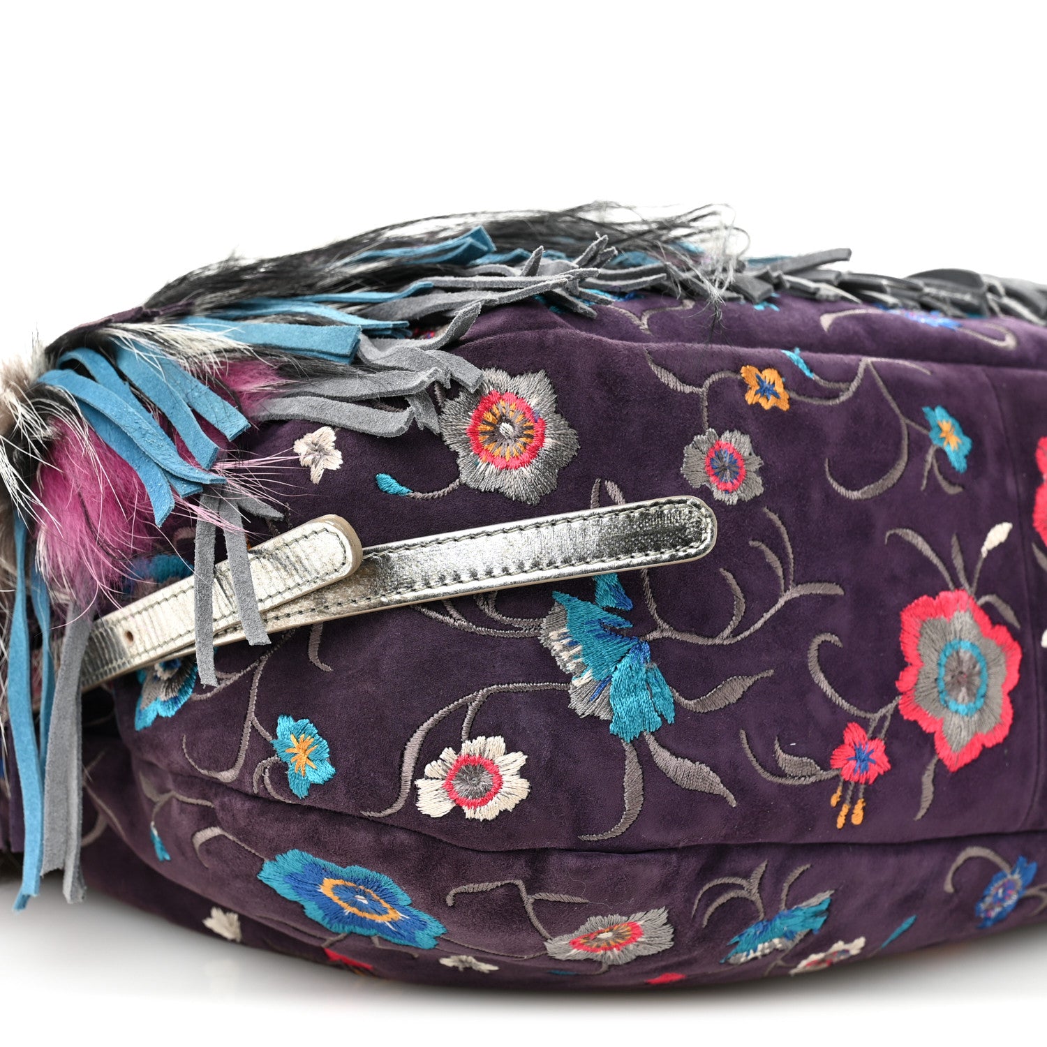Jimmy Choo Fox Fur Suede Floral Embroidered Biker Shoulder Bag 9 of 14
