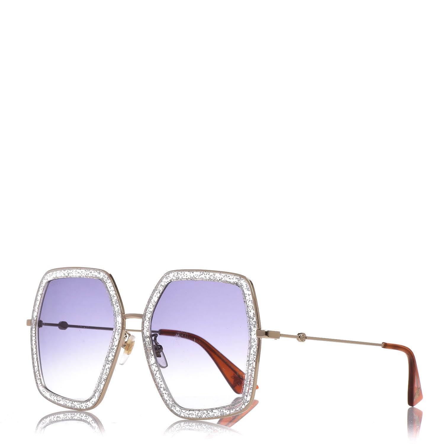 Gucci Glitter Acetate Oversize Square Frame Sunglasses GG0106S Gold 1 of 11