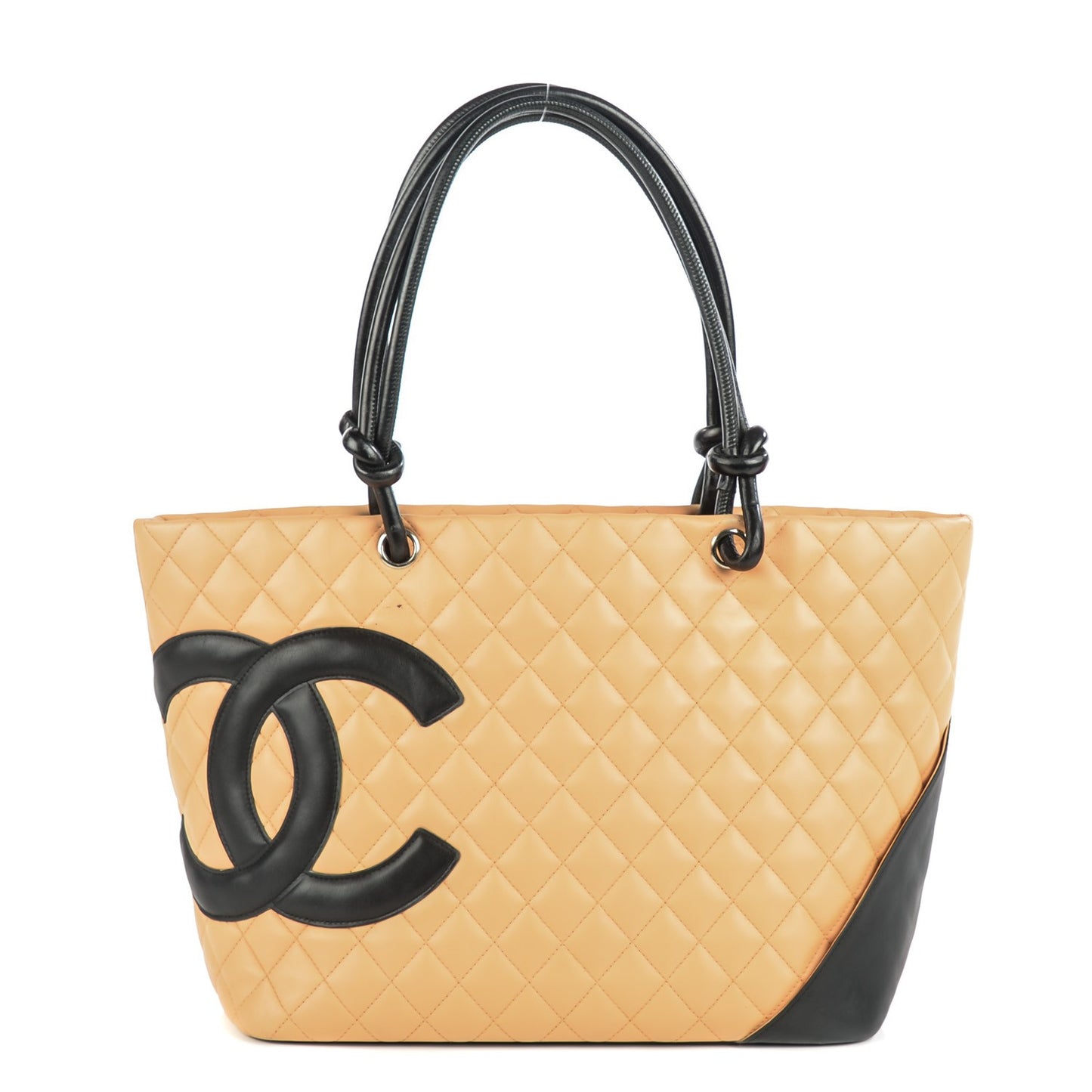 Calfskin Quilted Large Cambon Tote Beige Black