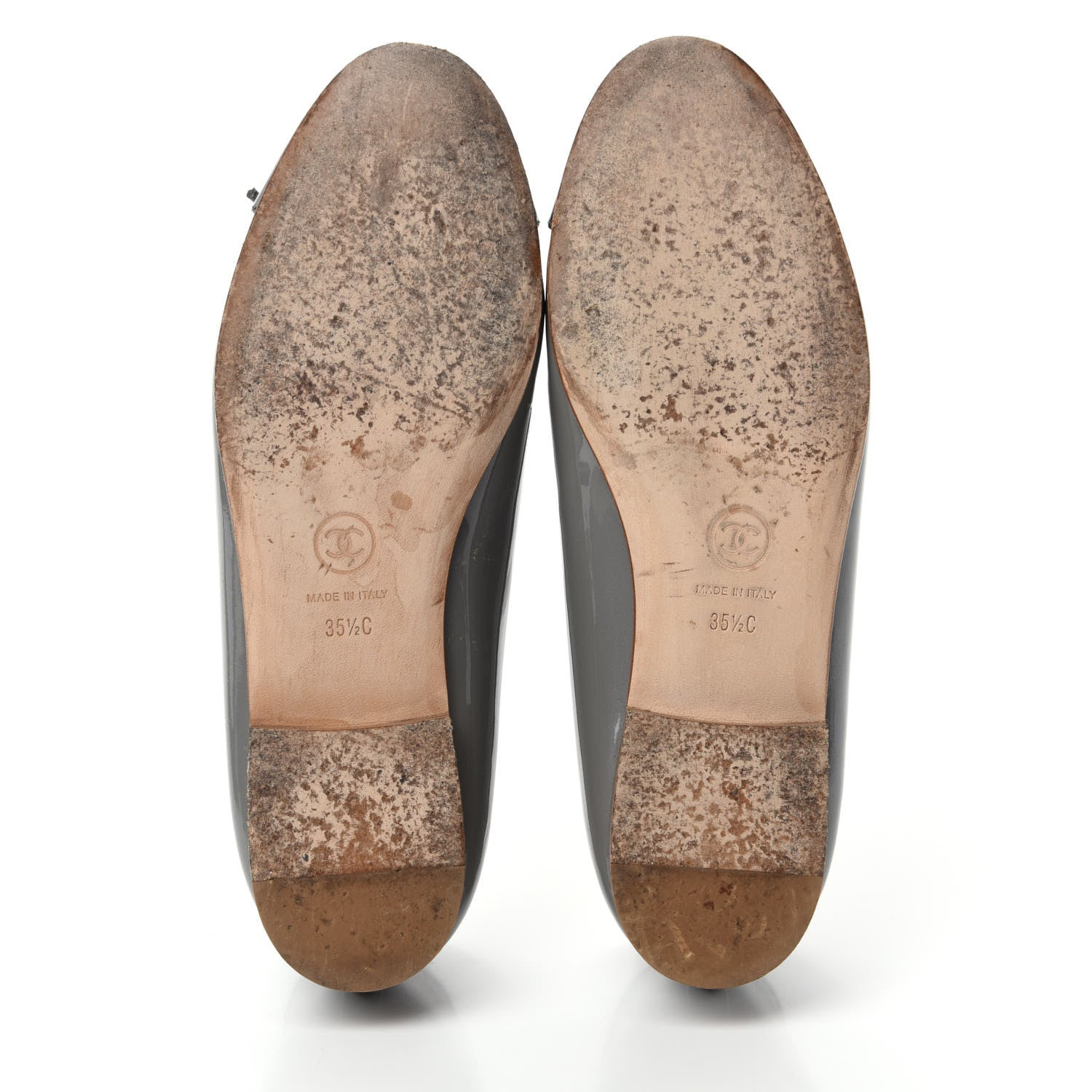 Chanel Patent Calfskin CC Cap Toe Ballerina Flats 35.5 Dark Grey 6 of 14