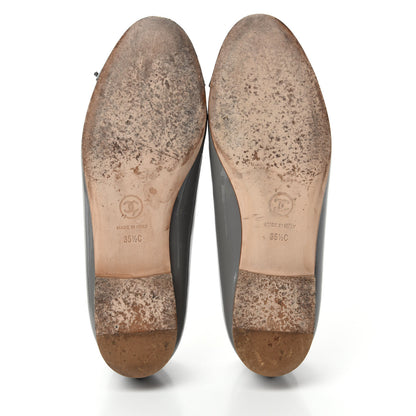 Chanel Patent Calfskin CC Cap Toe Ballerina Flats 35.5 Dark Grey 6 of 14
