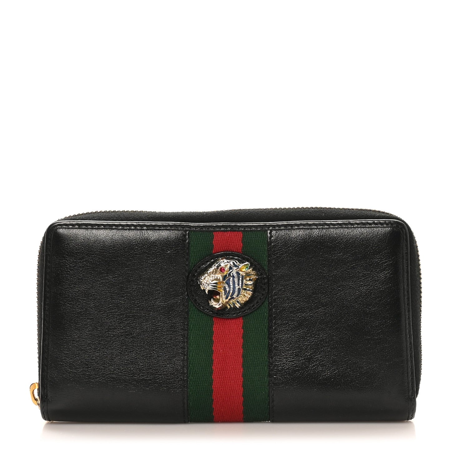 Calfskin Web Rajah Zip Around Wallet Black
