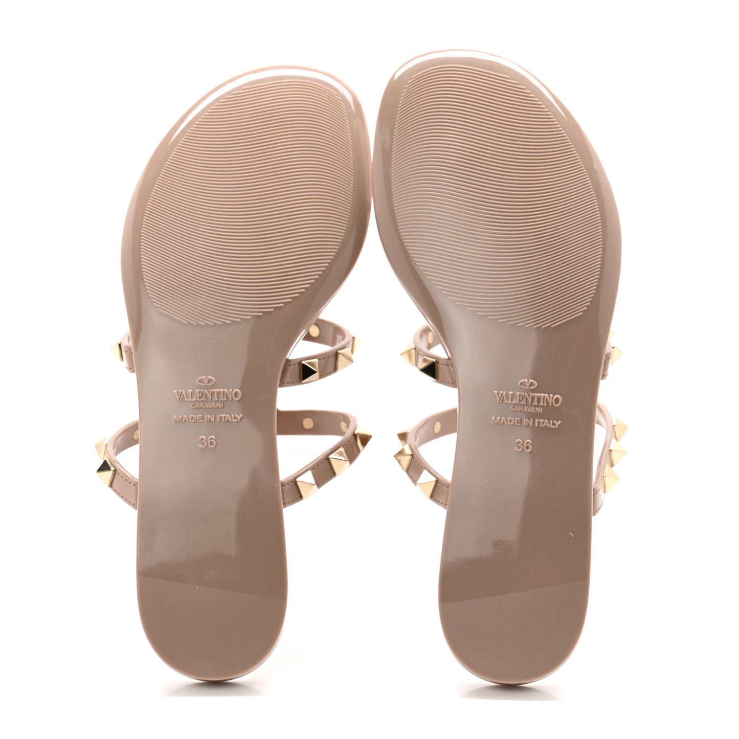 PVC Jelly Rockstud Caged Flat Thong Sandals 36 Poudre