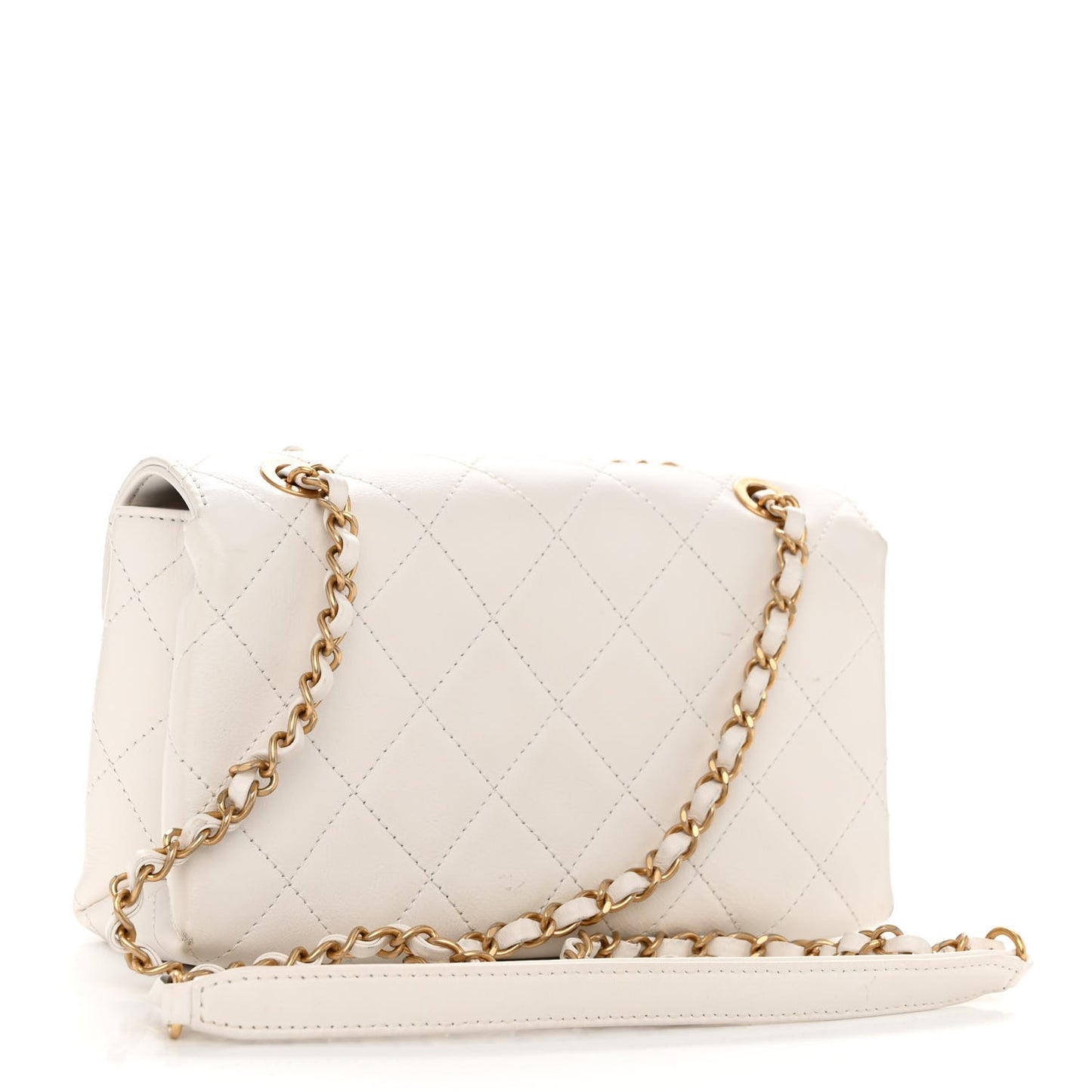 Calfskin Quilted Small Enchained Flap White