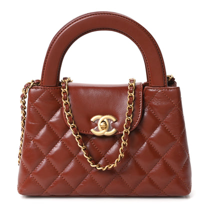 Chanel Shiny Aged Calfskin Quilted Nano Kelly Shopper Brown 1 of 11