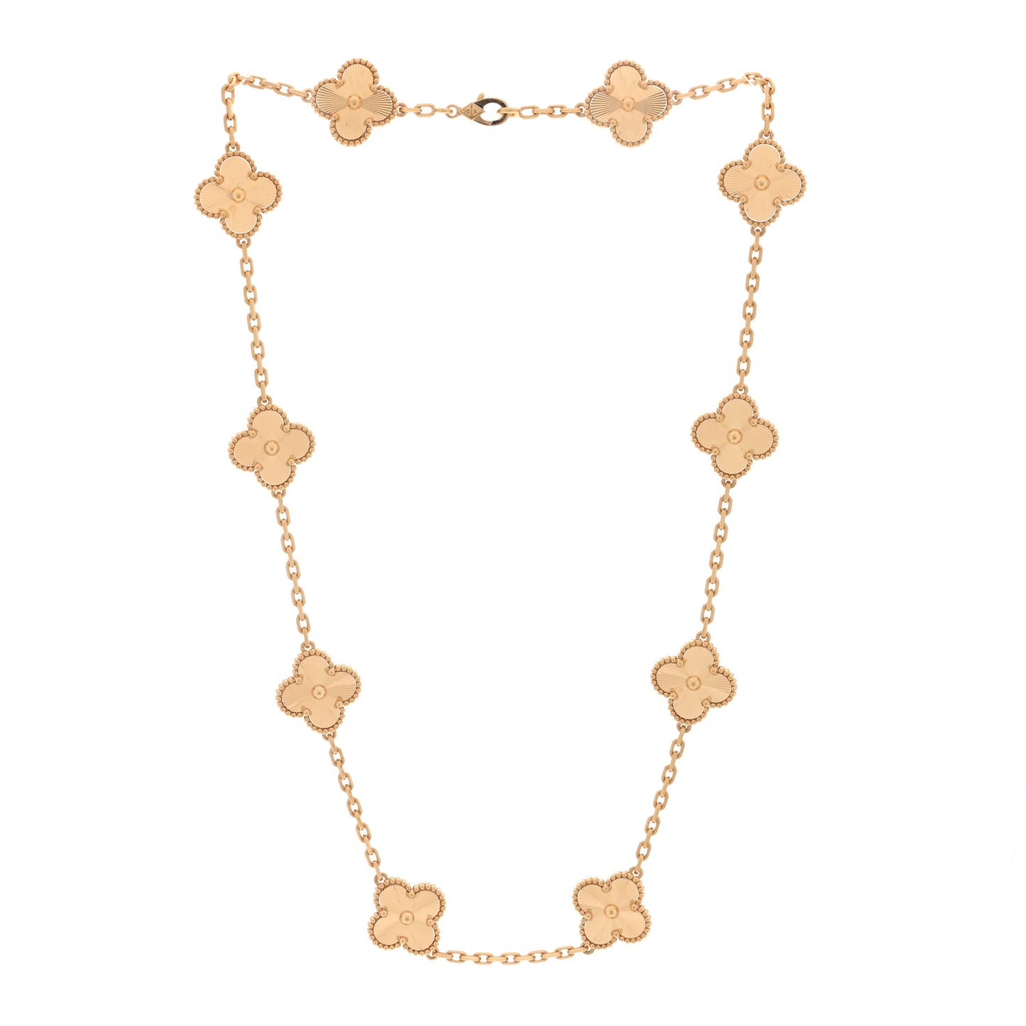 18K Yellow Gold 10 Motifs Guilloche Vintage Alhambra Necklace