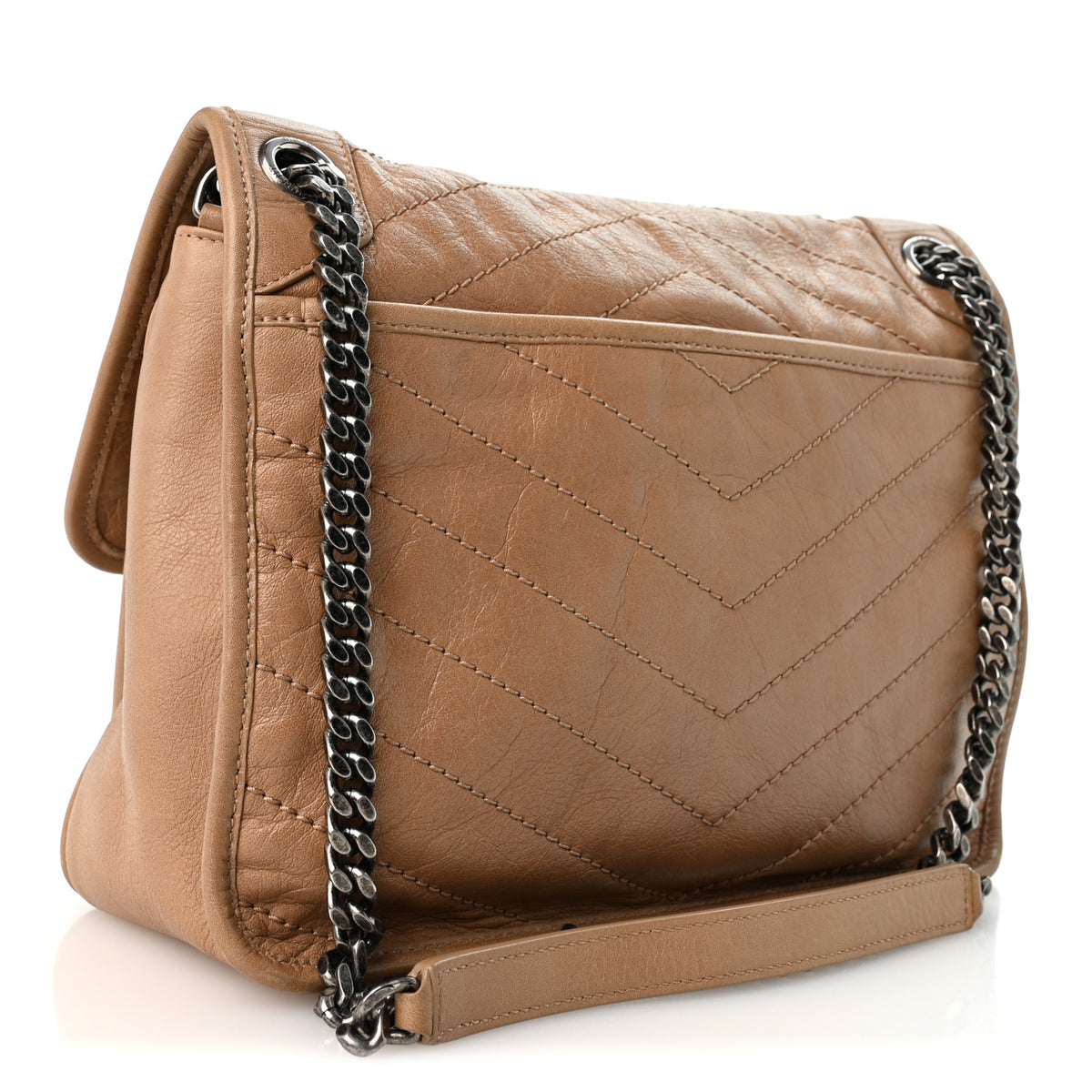 Saint Laurent Crinkled Calfskin Matelasse Monogram Medium Niki Chain Satchel Dark Toffee 3 of 10