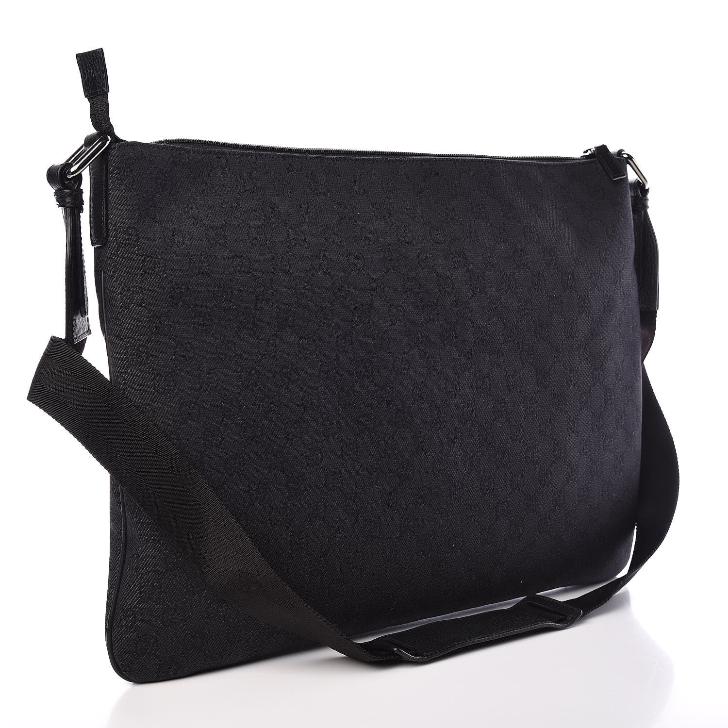 Gucci Denim Monogram Flat Messenger Bag Black 3 of 9