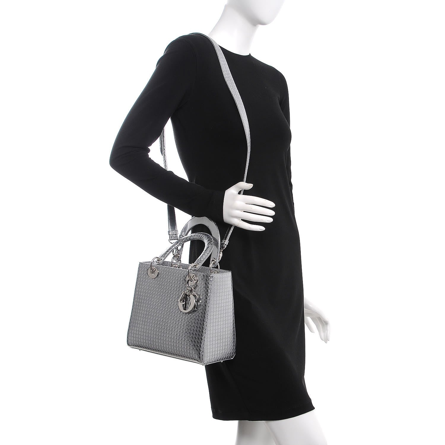Christian Dior Metallic Patent Micro-Cannage Medium Lady Dior Silver 2 of 8