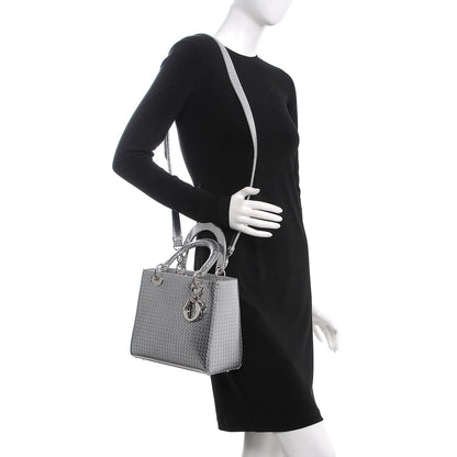 Christian Dior Metallic Patent Micro-Cannage Medium Lady Dior Silver 2 of 8