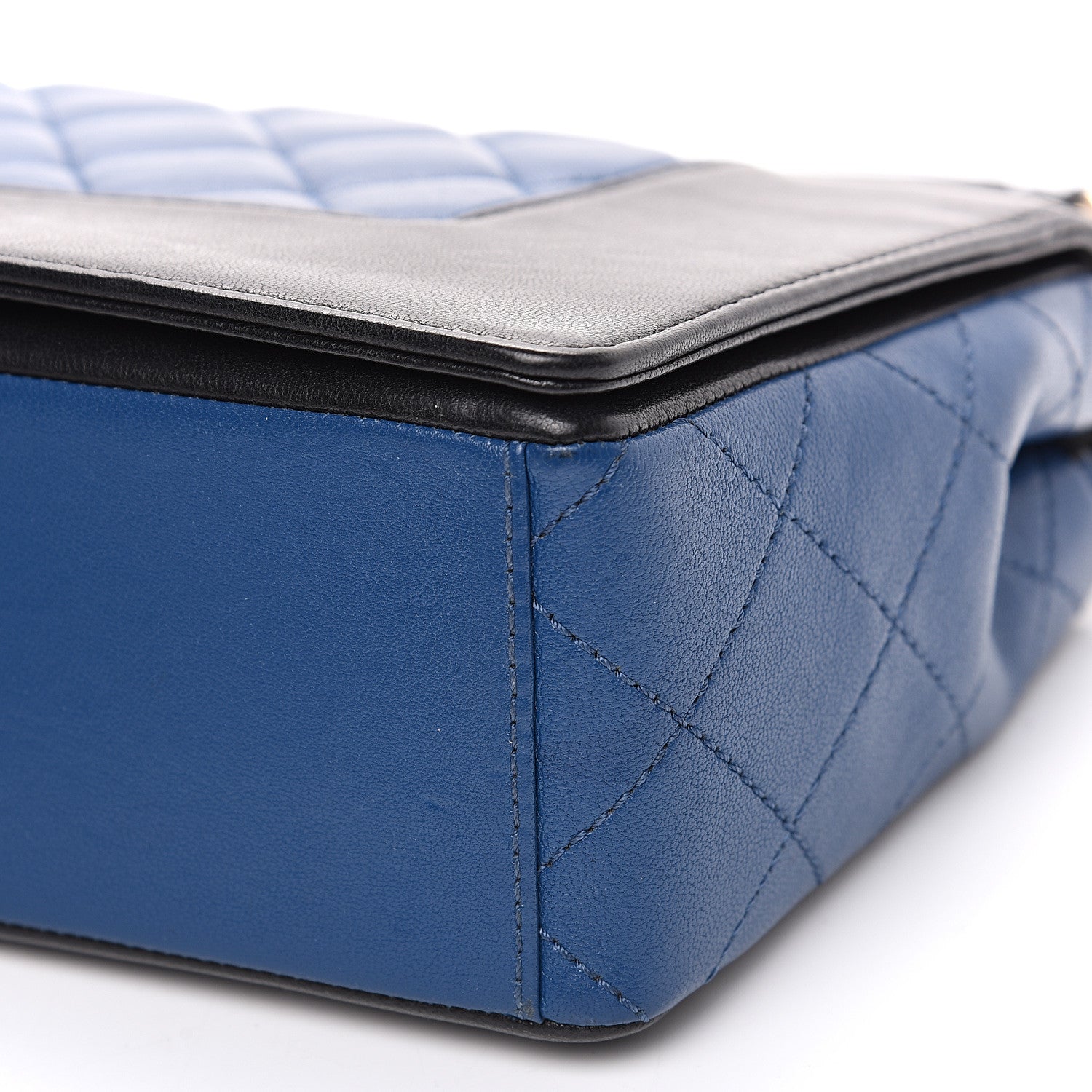 Chanel Sheepskin Quilted Vintage Mademoiselle Flap Blue Black 8 of 17