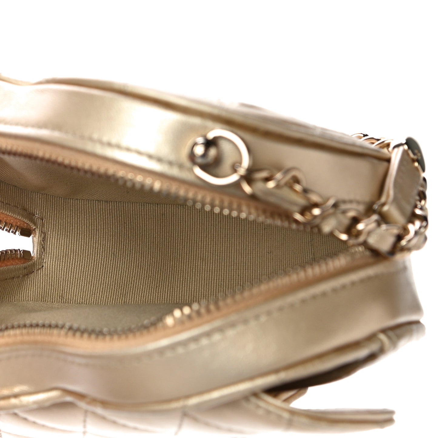 Metallic Lambskin Quilted CC In Love Heart Clutch With Chain Gold