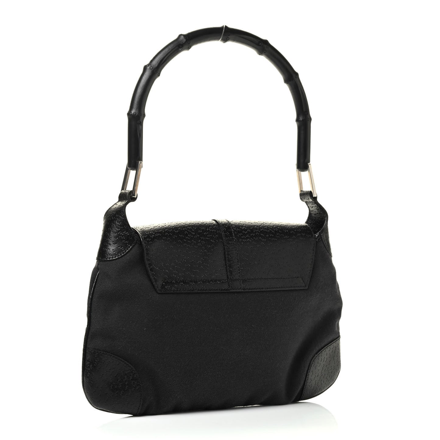 Canvas Calfskin Bamboo Handle Jackie O Hobo Black