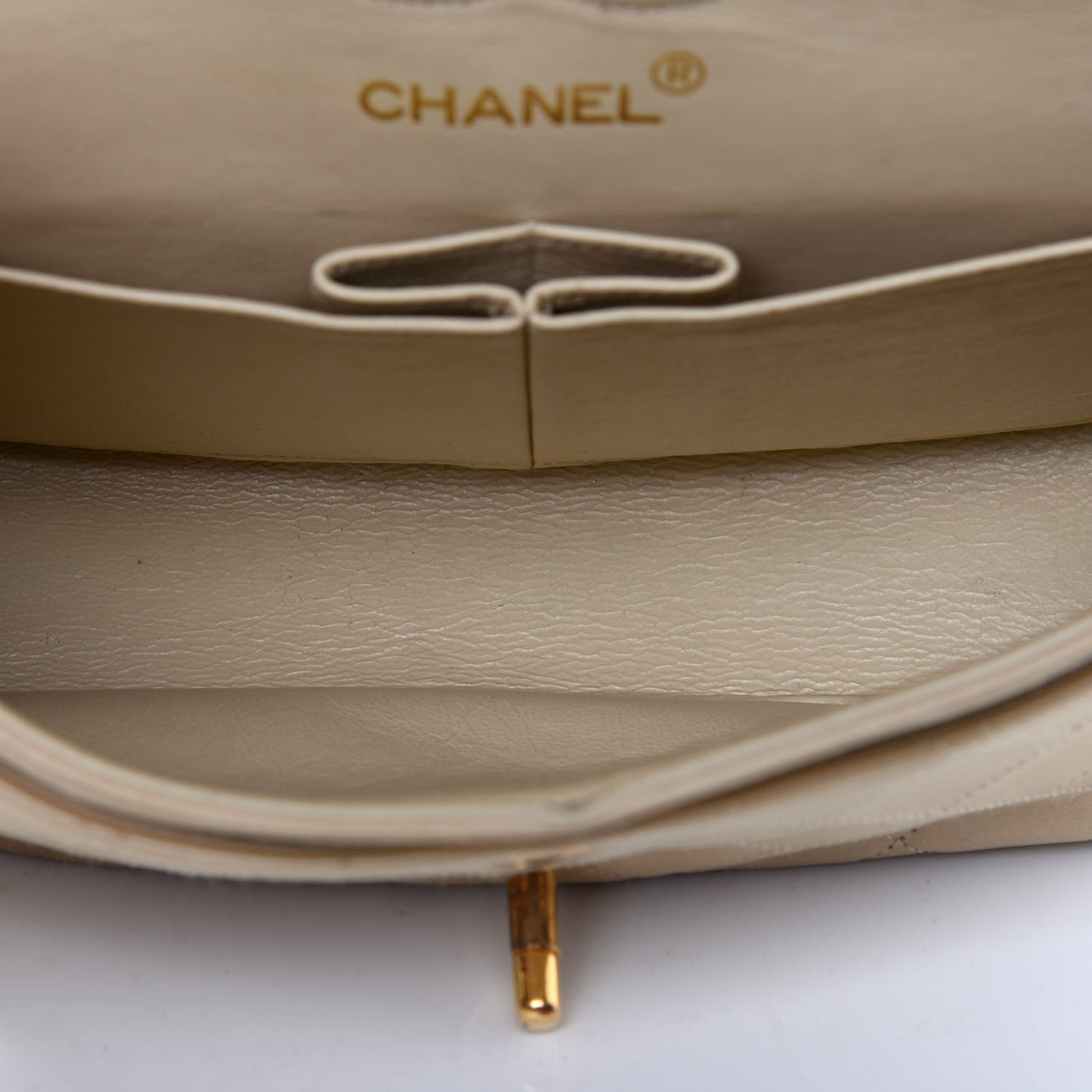 Lambskin Quilted Small Double Flap Beige
