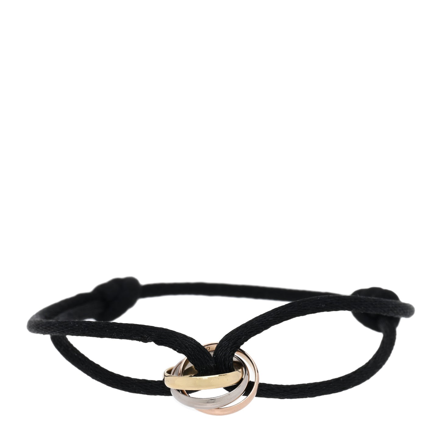 18K Pink Yellow White Gold Trinity Adjustable Cord Bracelet Black