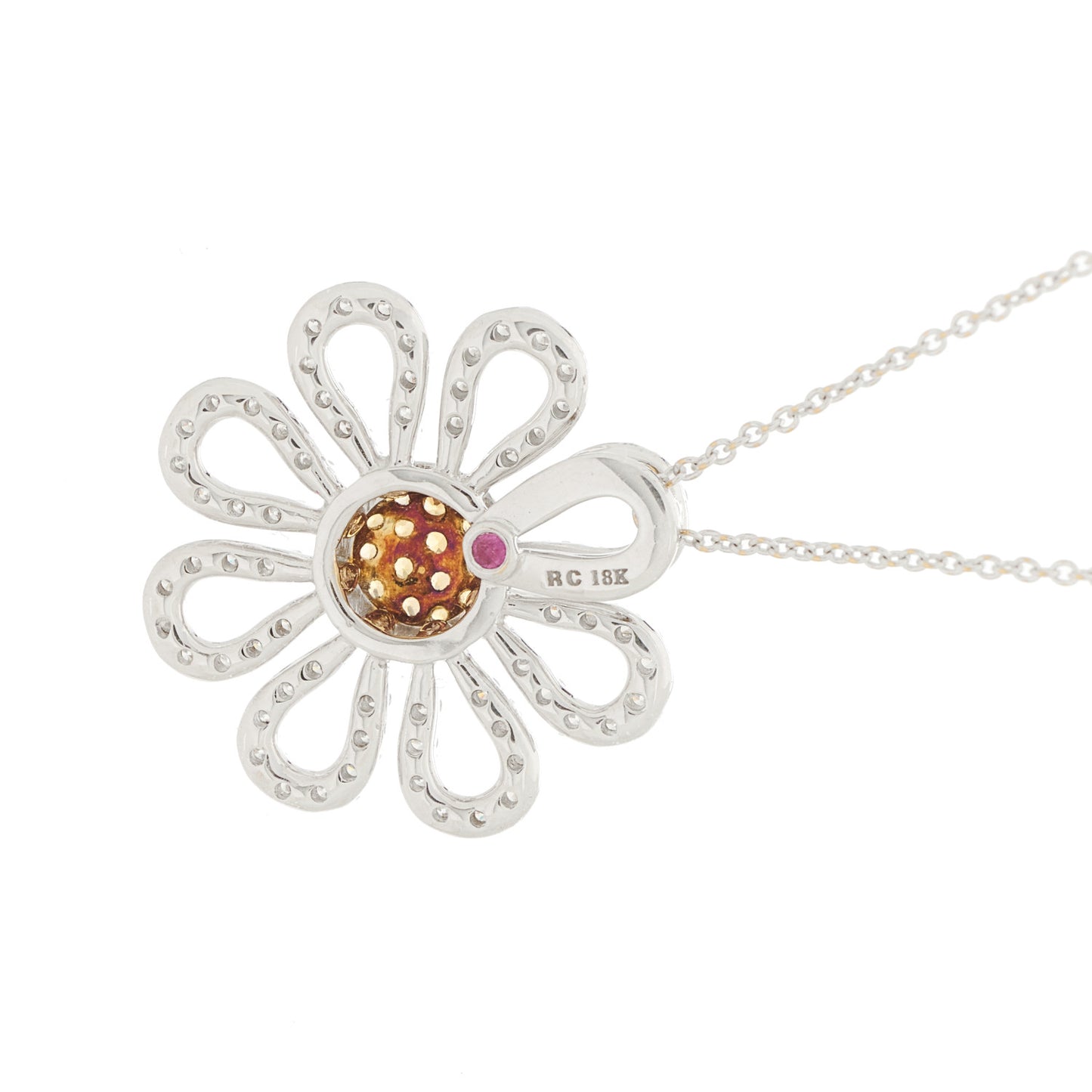 18K White Gold Diamond Yellow Sapphire Daisy Pendant Necklace