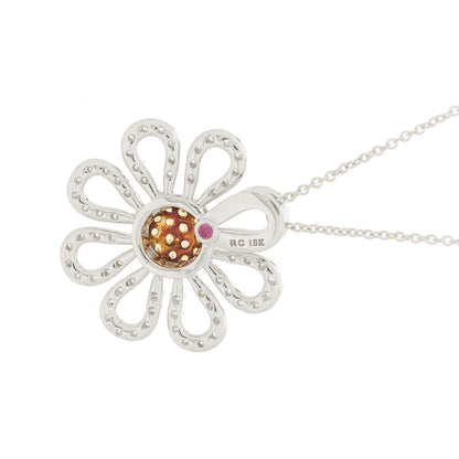 Roberto Coin 18K White Gold Diamond Yellow Sapphire Daisy Pendant Necklace 5 of 7