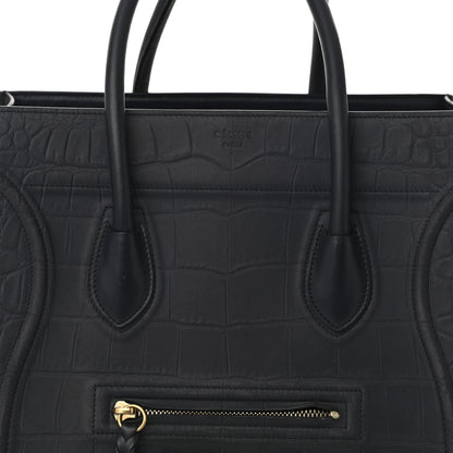 Celine Crocodile Embossed Nubuck Medium Phantom Luggage Navy Blue 9 of 12