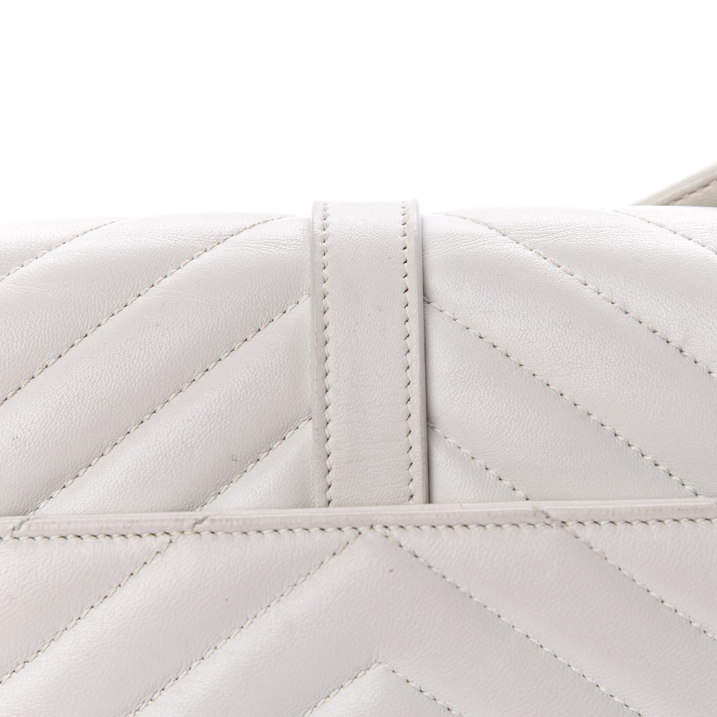 Lambskin Matelasse Chevron Small Monogram Satchel Off White