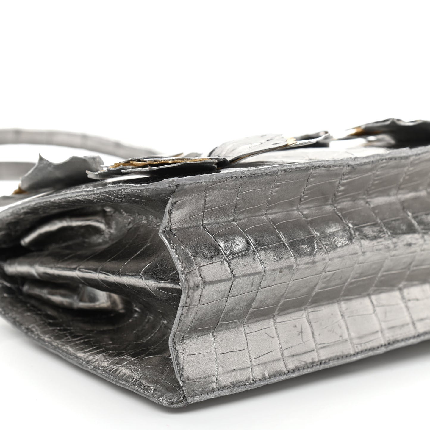 Metallic Crocodile Butterfly Bag Anthracite
