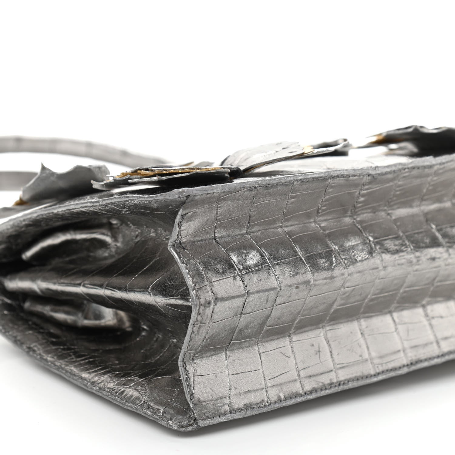Nancy Gonzalez Metallic Crocodile Butterfly Bag Anthracite 9 of 10