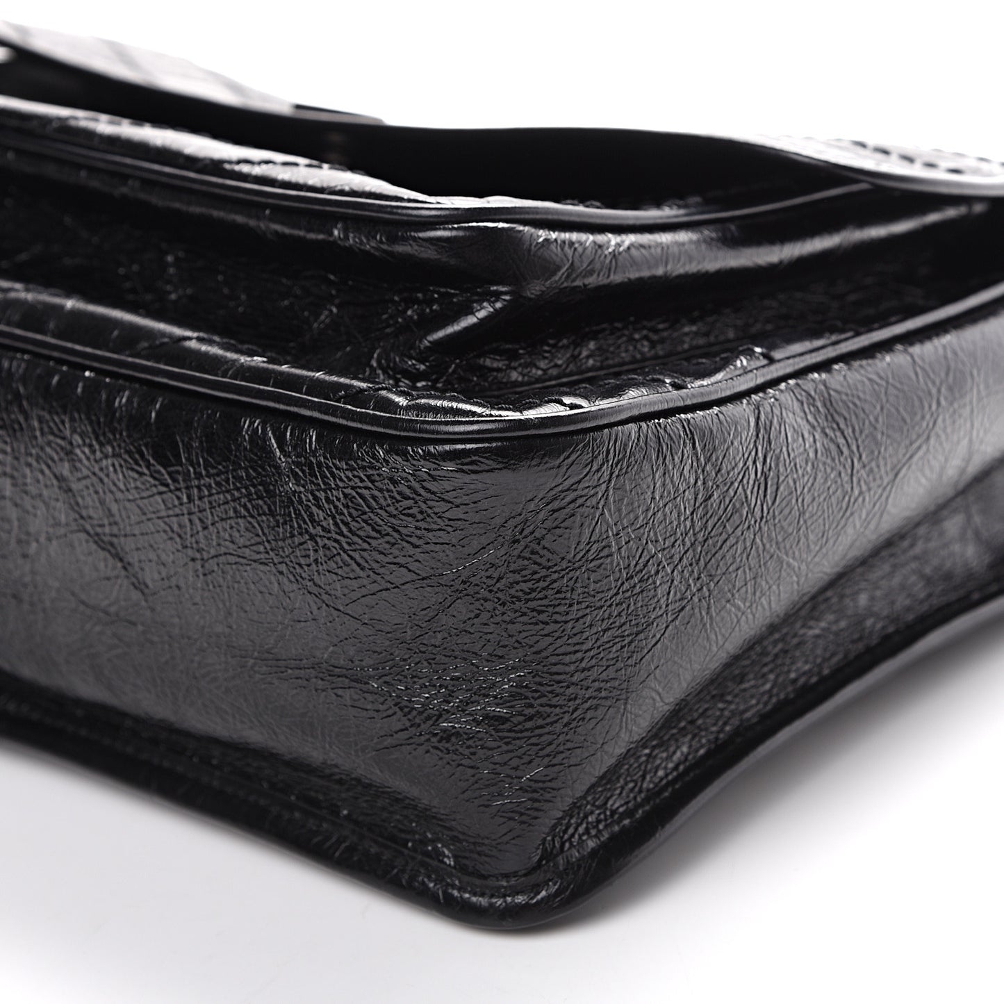Crinkled Calfskin Matelasse Monogram Large Niki Chain Satchel Black