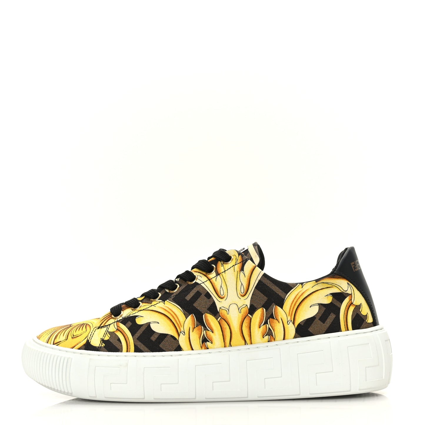 X FENDI Fabric FF Baroque Womens Fendace Greca Sneakers 40 Gold Multicolor