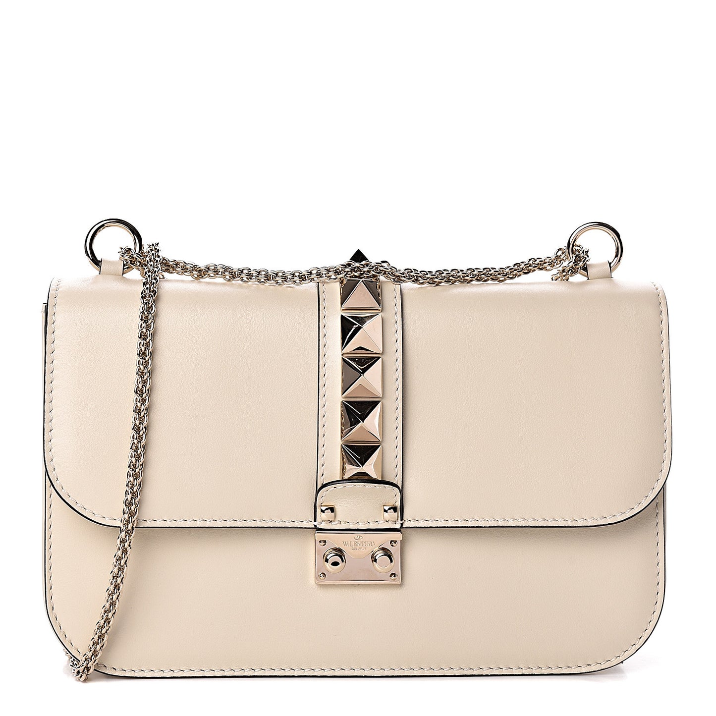 Vitello Medium Glam Lock Rockstud Flap Light Ivory