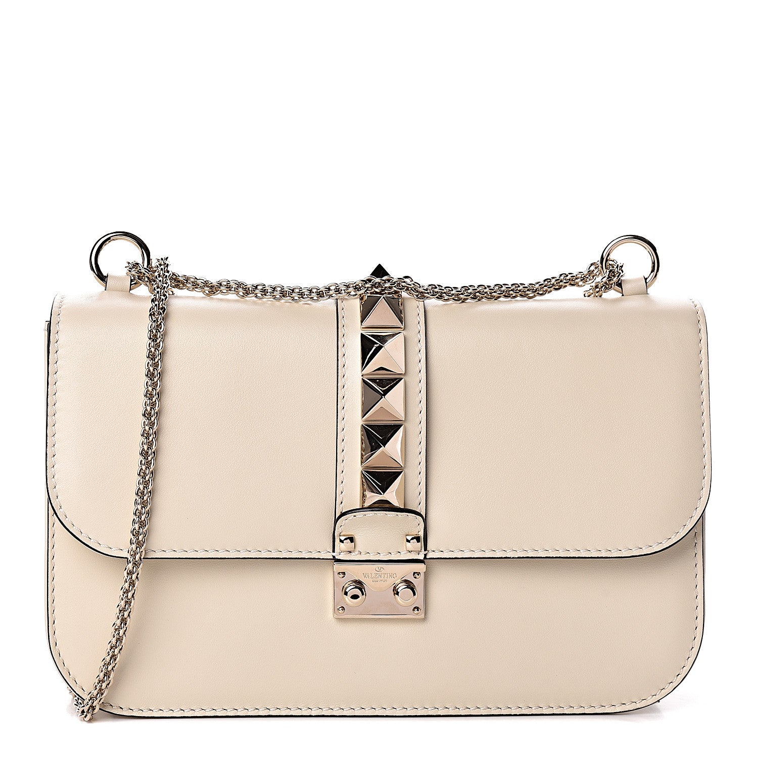 Valentino Garavani Vitello Medium Glam Lock Rockstud Flap Light Ivory 1 of 9