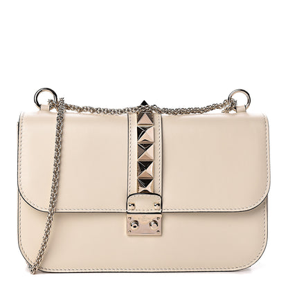 Valentino Garavani Vitello Medium Glam Lock Rockstud Flap Light Ivory 1 of 9