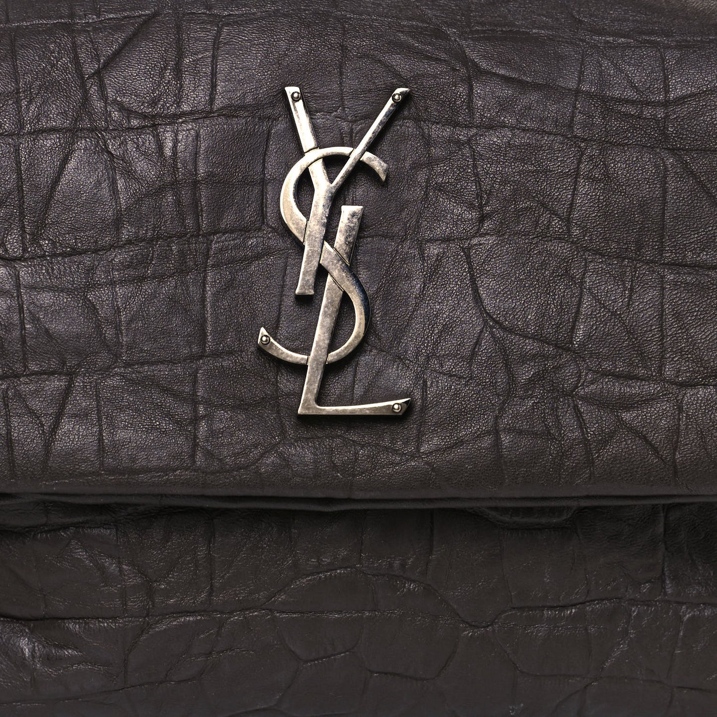 Calfskin Crocodile Embossed Medium West Hollywood Monogram Fold-Over Grey