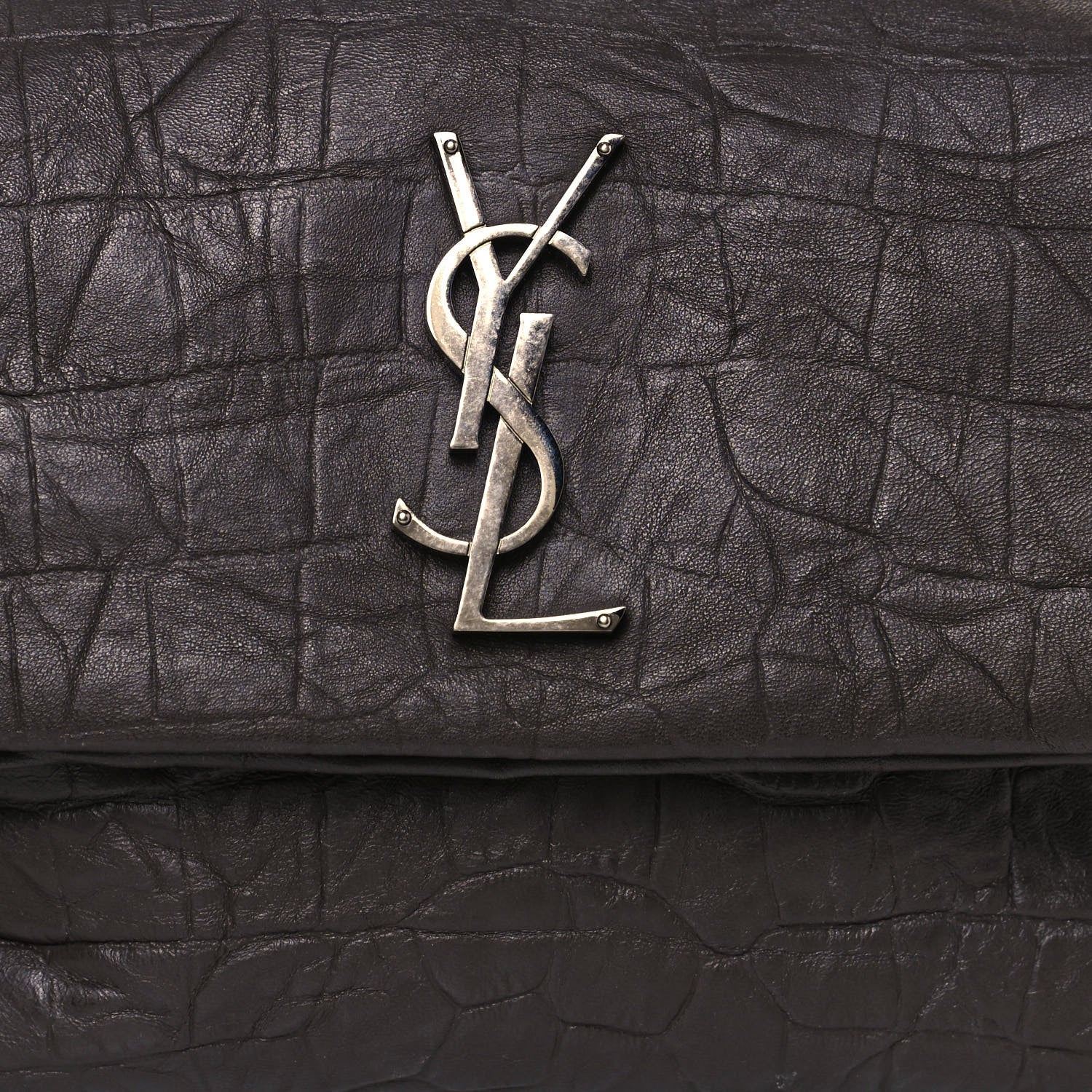 Saint Laurent Calfskin Crocodile Embossed Medium West Hollywood Monogram Fold-Over Grey 7 of 17
