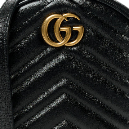 Gucci Azalea Calfskin Matelasse Heart Mini GG Marmont Round Shoulder Bag Black 9 of 12