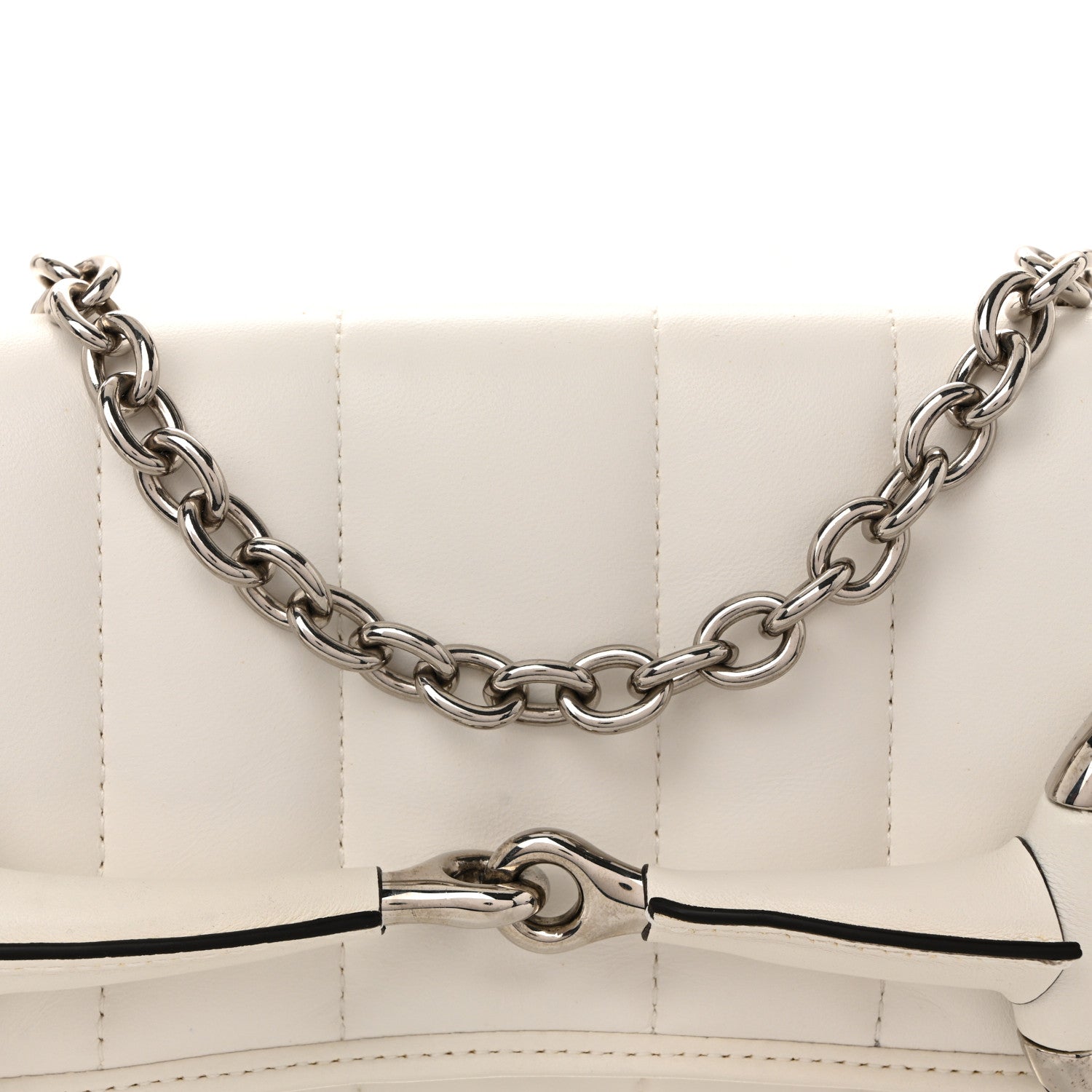 Gucci Nappa Vertical Matelasse Medium Maxi Horsebit Chain Shoulder Bag Mystic White 8 of 10