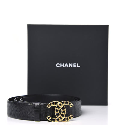 Chanel Lizard Embossed Calfskin Gripoix Poured Glass Along The Nile CC Belt 110 Black 5 of 5